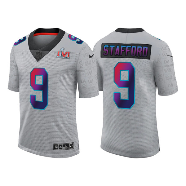 Men's Los Angeles Rams #9 Matthew Stafford 2022 Grey Super Bowl LVI Limited Stitched Jersey Men's Los Angeles Rams #9 Matthew Stafford 2022 Grey Super Bowl LVI Limited Stitched Jersey
